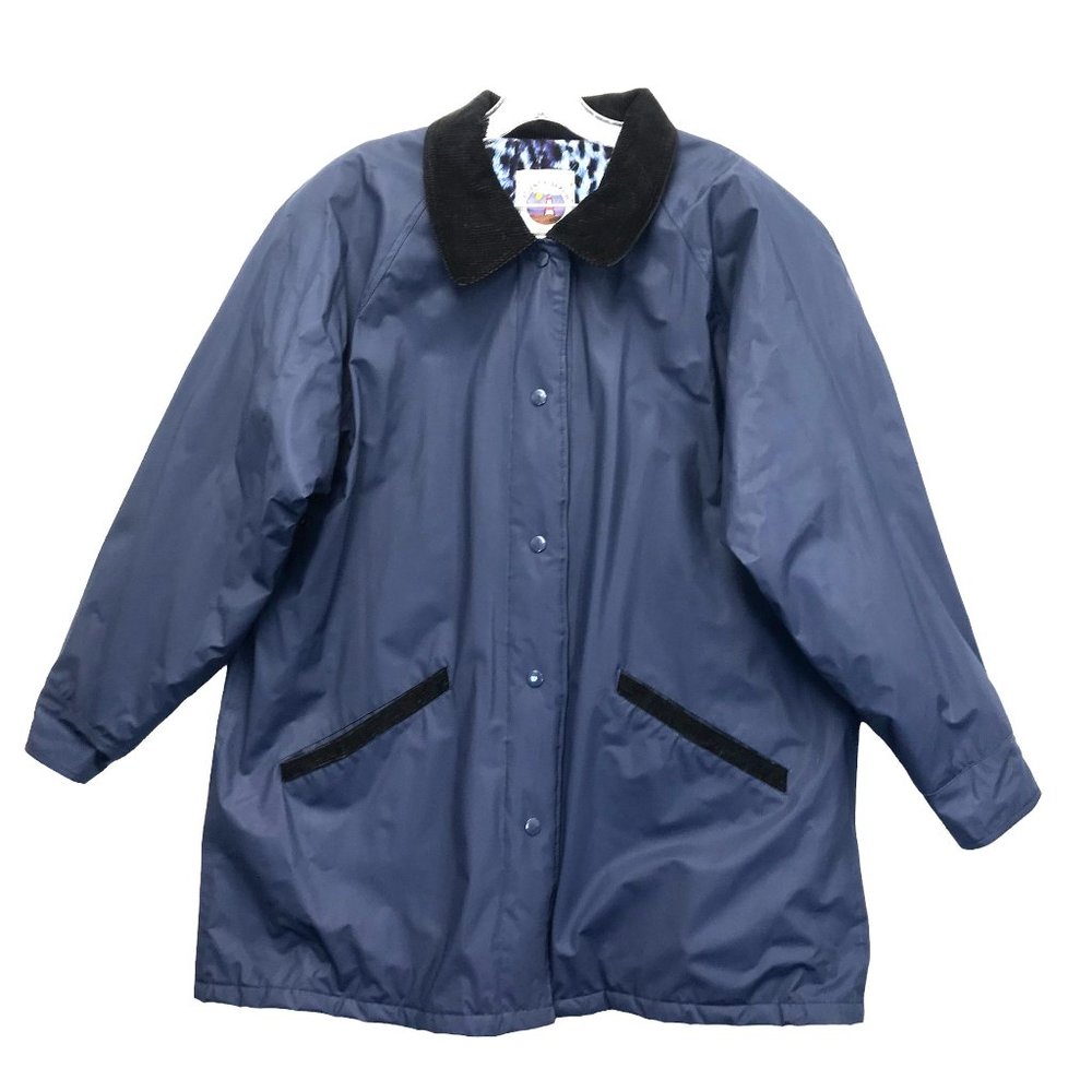 ATLANTIC BEACH Womens L Rain Coat Navy Blue Short Cotton Lined